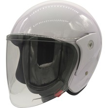 Motosiklet Kaskı Parlak Beyaz Motor Kask Yarım Açık Kask Geniş Açı Abs Kabuk Malzeme Motor Kask L-Xl