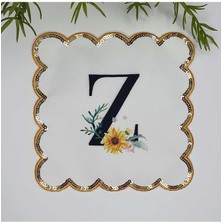 Decofav Z Harfi Baskılı Kişiye Özel Pul Işlemeli Monogramlı Nakış Kenar Pullu Kokteyl Peçetesi 1 Adet