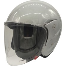 Motosiklet Kaskı Parlak Gri Motor Kask Yarım Açık Kask Geniş Açı Abs Kabuk Malzeme Motor Kask L-Xl