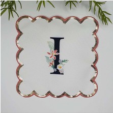 Decofav I Harfi Baskılı Kişiye Özel Pul Işlemeli Monogramlı Nakış Kenar Pullu Kokteyl Peçetesi 1 Adet