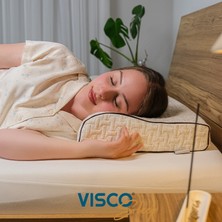 Visco Sleep Ortopedik Yastık Visco Yastık Aylona Boyun Destekli Yastık Doğal Keten Kılıflı Yastık 55x35x11-7  cm