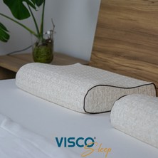 Visco Sleep Ortopedik Yastık Visco Yastık Aylona Boyun Destekli Yastık Doğal Keten Kılıflı Yastık 55x35x11-7  cm