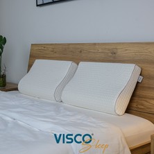 Visco Sleep Ortopedik Yastık Visco Yastık Aylona Boyun Destekli Yastık Doğal Viskon Kılıflı Yastık 55 x 35 x 11-7  cm