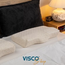 Visco Sleep Ortopedik Yastık Visco Yastık Hermosa Boyun Formu İçin Özel Tasarım Doğal Keten Kılıflı Yastık 60x35x11-7  cm