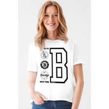 Rock&Roll Brooklyn Logo Beyaz Kadın Tshirt