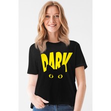 Rock&Roll Karanlık Kedi Siyah Kadın Tshirt