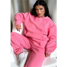 Mona Cube 3 Iplik Şardonlu Kışlık Kalın Kapüşonlu Sweatshirt ve Eşofman Alt