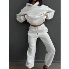 Mona Cube 3 Iplik Şardonlu Kışlık Kalın Kapüşonlu Sweatshirt ve Eşofman Alt