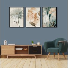 Bestablo 3 Parça Çerçeveli Boho Çiçekler Ahşap Tablo Seti Bestablo