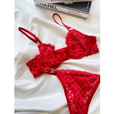 Kırmızı Kadın Nude Dantelli Bralet Südyen Kilot Takım