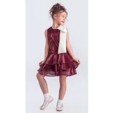 Mnk Baby & Kids Yaka Fiyonk Pul Payet Kumaşlı Kız Çocuk Abiye Elbise M00702