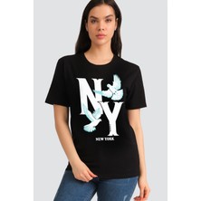Rock&Roll Ny Güvercinleri Siyah Kadın Tshirt