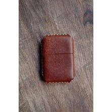 Cactus Hakiki Deri Kılıflı Zippo Benzinli Çakmak ,tamamen El Işi Üretim Kiremit Renkli