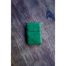 Cactus Hakiki Deri Kılıflı Zippo Benzinli Çakmak ,tamamen El Işi Üretim Yeşil Renkli