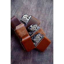 Cactus Hakiki Deri Kılıflı Zippo Benzinli Çakmak ,tamamen El Işi Üretim Kahve Renkli