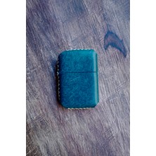 Cactus Hakiki Deri Kılıflı Zippo Benzinli Çakmak ,tamamen El Işi Üretim Mavi Renkli