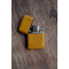 Cactus Hakiki Deri Kılıflı Zippo Benzinli Çakmak ,tamamen El Işi Üretim Sarı Renkli