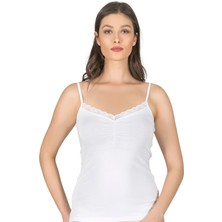 Önü Büzgülü Dantelli Likralı Pamuklu Ip Askılı Kadın Penye Atlet