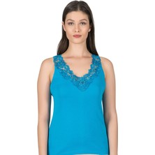 Kadın Pamuklu Ribana Dantelli Güpürlü Manolya Atlet