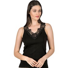 Kadın Pamuklu Ribana Dantelli Güpürlü Manolya Atlet