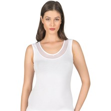 Kadın Modal Pamuklu Kalın Askılı V Yaka Tül Detaylı Atlet