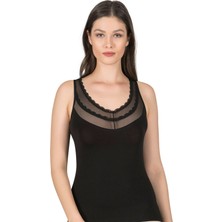 Kadın Pamuklu Likralı Süprem Kalın Askılı Tül Detaylı Atlet