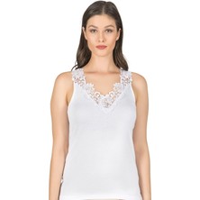 Kadın Pamuklu Ribana Dantelli Güpürlü Manolya Atlet