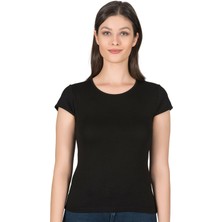Kadın Premium Yumuşak Rahat Kumaş Viskon Bisiklet Yaka Kısa Kollu Örme T-Shirt