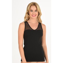 Kadın Pamuklu Modal V Yaka Tül Detaylı Kalın Askılı Atlet