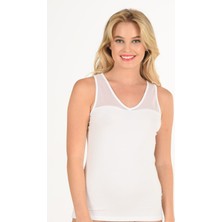 Kadın Pamuklu Modal V Yaka Tül Detaylı Kalın Askılı Atlet