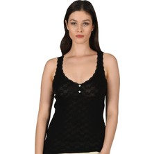 Kadın Pamuklu Transferli Ribana Jakarlı Kalın Askılı Düğmeli Atlet