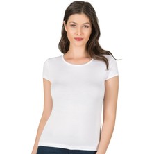 Kadın Premium Yumuşak Rahat Kumaş Viskon Bisiklet Yaka Kısa Kollu Örme T-Shirt