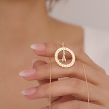 Vaoov 925 Ayar Gümüş Taşlı Harfli Dokulu Çerçeve Kolye