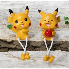 Elifeshop Pokemon Pikachu Ayakları Sallanan 2li Biblo Seti Dekoratif Ürün Ev Ofis Yeni Yıl Doğum Günü si