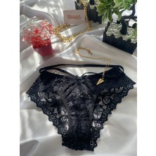 ShineUp Dantelli, Kadın Külot Seti 3'lü, Fiyonklu, Transparan (Beyaz, Siyah, Fuşya)