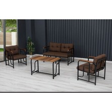 Serdem 2+1+1+Sehpa Bahçe Balkon Mobilya Takımı Kahve