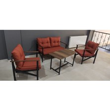 (L x )Serdem 2+1+1+Sehpa Bahçe Balkon Mobilya Takımı Turuncu
