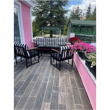 Serdem 3+1+1+Sehpa Bahçe Balkon Mobilya Takımı Beyaz Çizgili