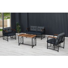 Serdem 2+1+1+Sehpa Bahçe Balkon Mobilya Takımı Lacivert Kazayağı