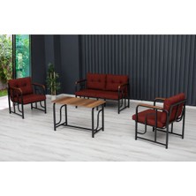 Serdem 2+1+1+Sehpa Bahçe Balkon Mobilya Takımı Bordo