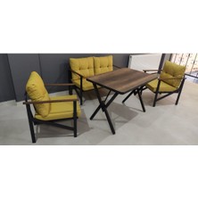 (L x )Serdem 2+1+1+Masa Bahçe Balkon Mobilya Takımı Sarı
