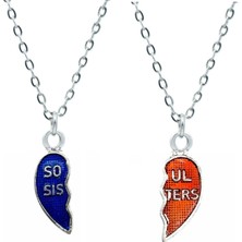 Herşey Nota Soul Sisters Ruh Kardeşi Yazılı Ikili Çift Kalp Şeklinde Arkadaşlık Kolyesi