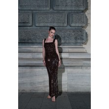 Fuja Amy Kahverengi Payetli Elbise