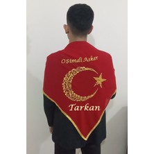 Moms And Babies Asker Şalı Kırmızı Gold O Şimdi Asker Nakış Işlemeli Kına - Damat - Asker Omuz Şalı Atkı Isme Özel