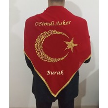 Moms And Babies Asker Şalı Kırmızı Gold O Şimdi Asker Nakış Işlemeli Kına - Damat - Asker Omuz Şalı Atkı Isme Özel