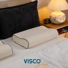 Visco Sleep Ortopedik Yastık Visco Yastık Boyun Destekli Yastık Velicia Doğal Keten Kılıflı Yastık 55x35x12-10  cm