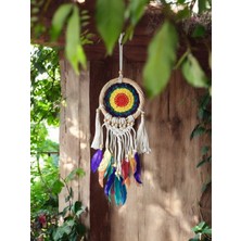 El Yapımı Renkli Örgü Dantel ve Kuş Tüyü Süslemeli Düş Kapanı Dreamcatcher 13 x 45  cm