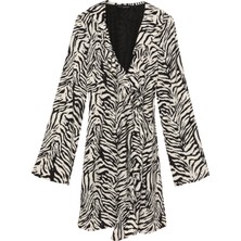 Quzu Zebra Desenli Bağlamalı Mini Elbise Siyah
