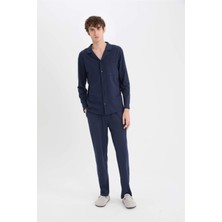 DeFacto Premium Regular Fit Pijama Takımı Basic Düz Uzun Kollu Üst Uzun Alt E1533AX24AU