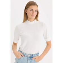 DeFacto 	Regular Fit Yarım Balıkçı Yaka Fitilli Kaşkorse Basic Düz Kısa Kollu Tişört B1177AX25SP